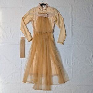 Noir Kei Ninomiya Midi Sheer Mesh Tan Tulle Buckle Dress w Belt Size XS